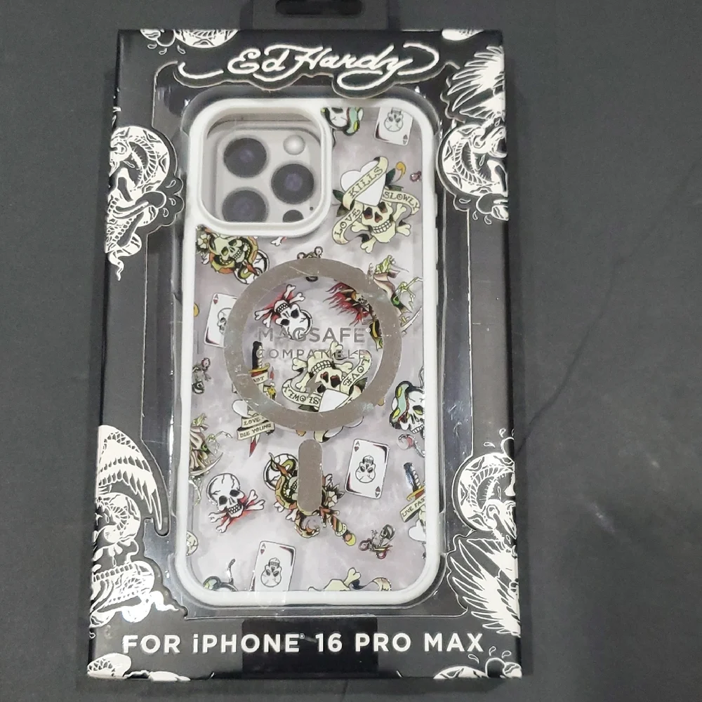 Ed Hardy white clear transparent ed hardy print iPhone 16 pro max phone case new